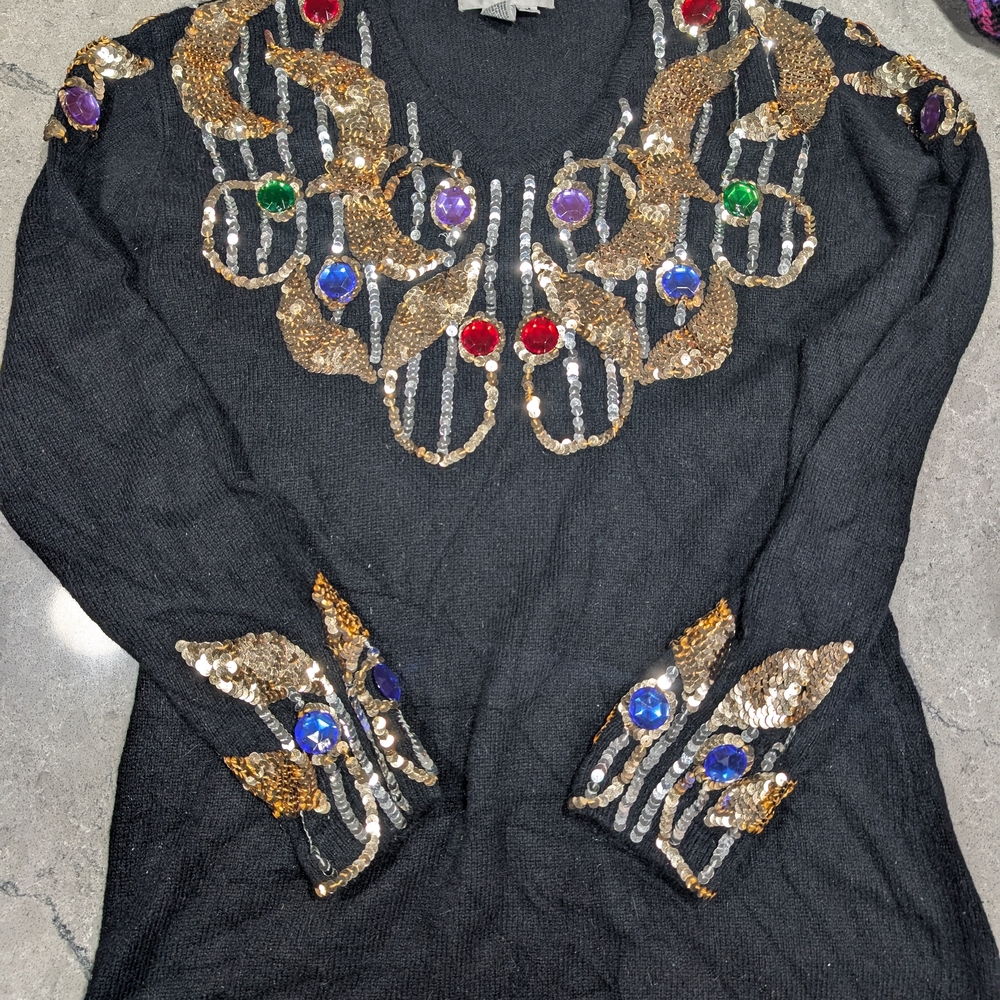 Vintage Outlander Sweater with Gold and Jewel Accents